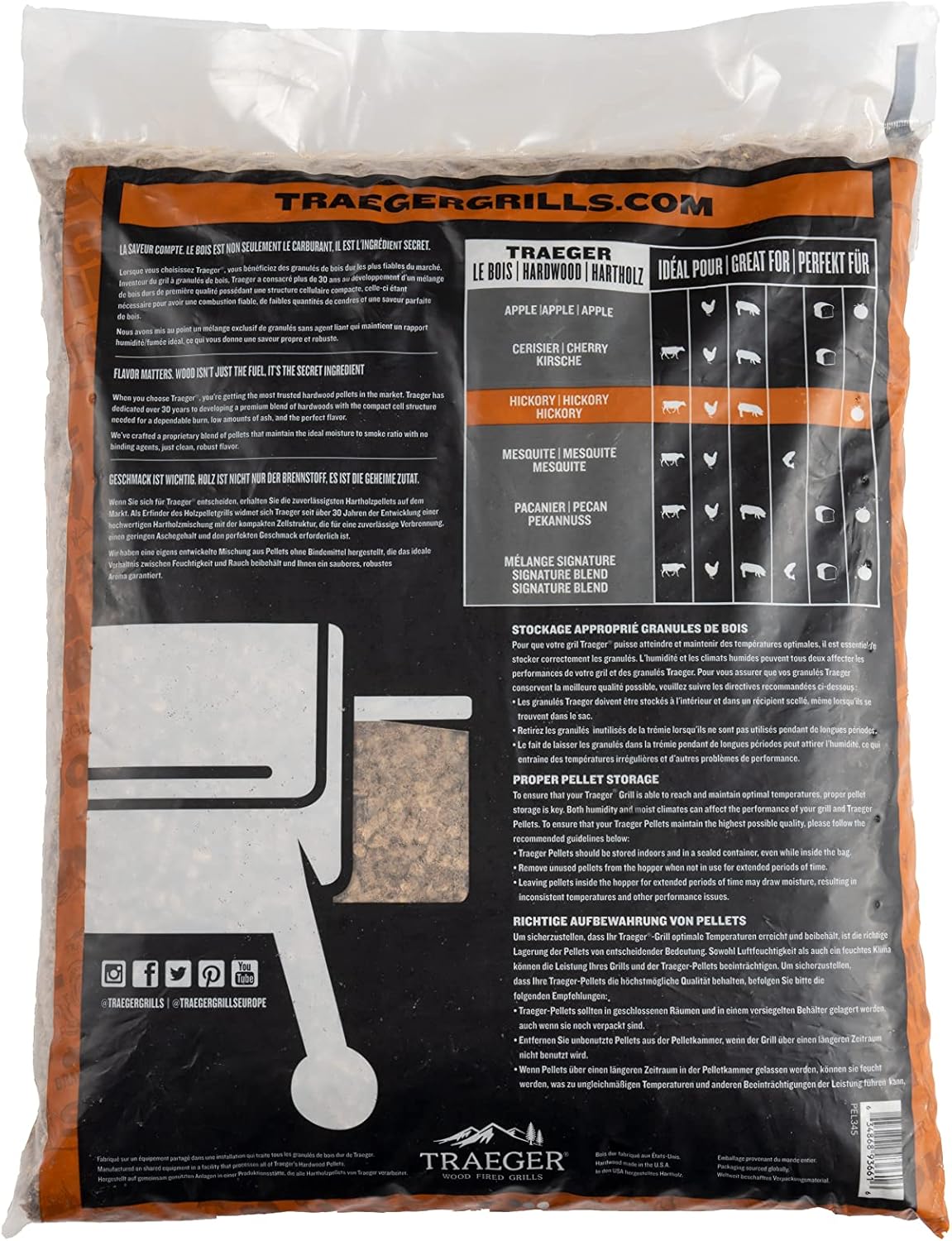 Traeger Hickory Bbq Wood Pellets 20Lb Bag