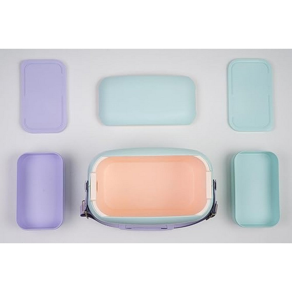 Polarbox 6 Liter Summer Pop Cooler Bag with 2 Containers Celeste, Sky Blue yellow