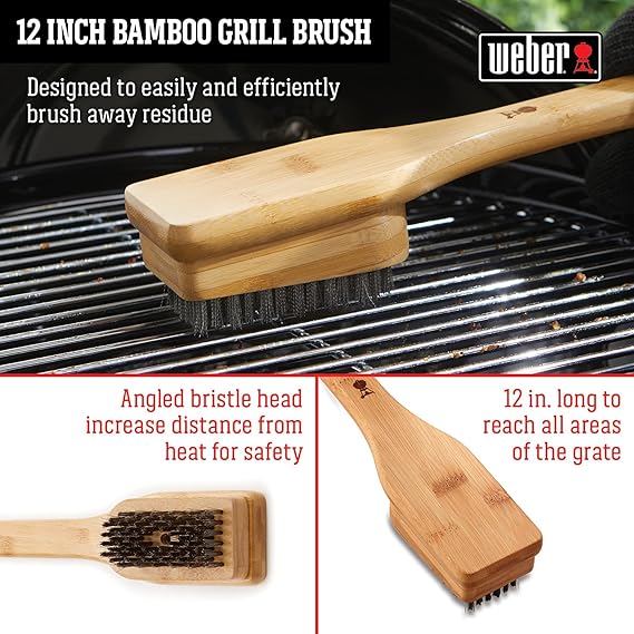Weber Bamboo Grill Brush Black & Silver 30cm